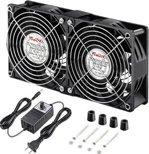 Wathai 120mm 240mm x 38mm Computer Fan with AC Plug, Powerful Big Airflow Variable Speed Controller AC 110V 120V 220V 240V for CPU Mining Rig Machine Chassis Server Workstation Cabinet Cooling