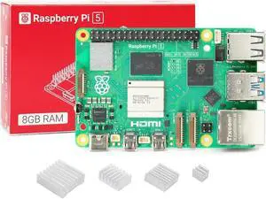 WayPonDEV Compatible with Raspberry Pi 5 4GB Starter Kit, Broadcom BCM2712 Arm Cortex-A76 2.4GHz Quad-core Pi 5 Single Board Computer, Support Dual 4Kp60 Display with Heatsinks 4pcs (4GB RAM)