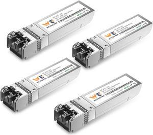 WTTOGTEC 10GBase-SR SFP+ LC Transceiver, 10G 850nm Multimode SFP Module, Up to 300 Meters, for Cisco SFP-10G-SR, Meraki MA-SFP-10GB-SR, Ubiquiti UniFi UF-MM-10G, Fortinet, TP-Link, and More (4 Pack)