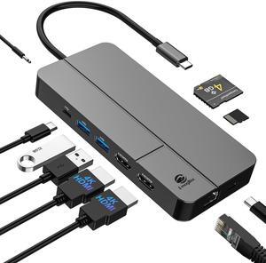 MacBook Docking Station Dual Monitor for MacOS and Windows 10 in 1 USB C Docking Station with 4 USB A/C,Dual HDMI 4K@60Hz, 100W PD, 1Gbps LAN, SD/TF, 3.5mm Audio/Mic for MacBook M1/M2/M3/M4/Intel Chip