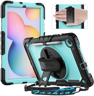 Timecity Case for Samsung Galaxy Tab S6 Lite 10.4'' 2024/2022/2020 (SM-P620/P610/P613/P615), Durable Sturdy Protective Case with Screen Protector, Rotating Stand, Hand/Shoulder Strap- Light Blue