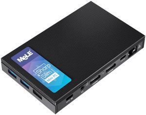 MeLE Fanless N100 Mini PC 8GB LPDDR4x 128GB eMMC Quieter4C Micro PC 2X HDMI 4K USB-C Triple Display 2.4G/5GHz WiFi BT5.1 GbE Small Desktop Computer Support M.2 SSD Linux on Industrial IoT NAS MES WMS