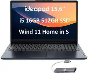 Lenovo IdeaPad 15 Laptop (15.6" FHD Anti-glare, Intel 10-Core i5-1235U (> i7-1195G7), 16GB RAM, 512GB SSD), Narrow Bezel, Webcam, 10-Hr Long Battery Life, Wi-Fi 6, IST Hub, Win 11 Home in S Mode, Blue