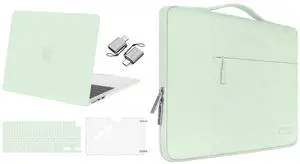 MOSISO Compatible with MacBook Air 13 inch Case 2024 2023 2022 M3 A3113 M2 A2681 Touch ID, Plastic Hard Shell&Keyboard Cover&Screen Film&Type C Adapter&Polyester Bag, Tea Green&Honeydew Green