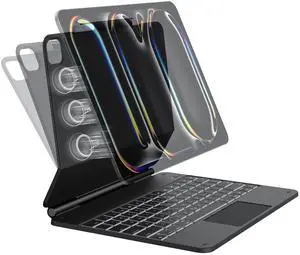 OMOTON Magnetic Keyboard Case for iPad Pro 13 inch (M4) 2024, with Pencil Holder, Multi -Touch Trackpad, Magnetic Stand, 7 Colors Backlight Wireless Bluetooth Keyboard for iPad Pro 13, Deep Black