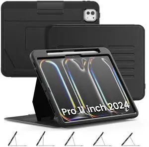 Timecity Case for iPad Pro 11 Inch 2024 (M4) 5th Genaration Case, Strong Magnetic with 5 Angle Stand, Auto Sleep/Wake, Upgrade PU Leather Cover for iPad Pro11 2024, Black