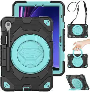 Timecity Case for Samsung Galaxy Tab S10 FE/ S9 FE 5G 10.9'' / Tab S9 11'' Case: Heavy Duty Rugged Protection Case with Screen Protector, Pen Holder, [360 Rotating Hand Grip] &Stand, SkyBlue+Black