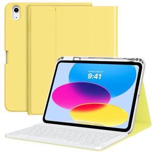MoKo for iPad 10th Generation Case with Keyboard 10.9 inch, iPad Keyboard Case with Pencil Holder, Multi-Angle Detachable Bluetooth Keyboard for iPad 10th Generation 2022, Light Yellow
