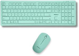 Macally Bluetooth Keyboard and Mouse Combo for Mac, iPad, iPhone - Vibrant iMac Colors - (3 Channels, Rechargeable, Full Size, Emoji Keys) - Mac Mouse and Keyboard Combo Wireless - Light Green