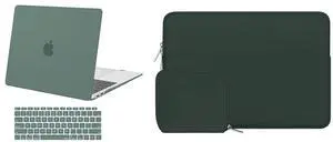 MOSISO Compatible with MacBook Air 13 inch Case 2018-2020 Rlease A2337 M1 A2179 A1932, Plastic Hard Shell Case & Neoprene Sleeve Bag with Small Case & Keyboard Cover, Midnight Green