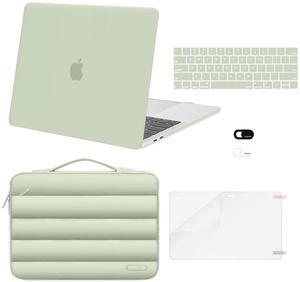 MOSISO Compatible with MacBook Pro 13 inch Case M2 2025-2016 A2338 M1 A2251 A2289 A2159 A1989 A1708 A1706, Plastic Hard Case&Puffy Sleeve Bag&Keyboard Skin&Webcam Cover&Screen Protector, Sage Green