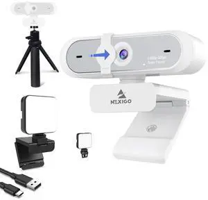 NexiGo 1080P Webcam Kits, N660P (Gen 2) 1080P 60FPS Webcam with Software Control, Dual Microphone & Cover, Extendable Tripod Stand, Video Conference Lighting, for OBS/Zoom/Skype