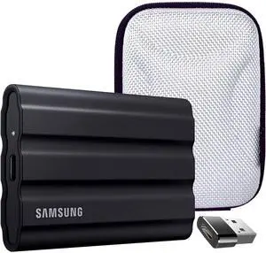 SAMSUNG MU-PE4T0S/AM T7 4TB Shield Portable SSD, USB 3.2, Black Bundle with Hard Shell Case & Converter Adapter Type C Adapter, Type-C USB C Female to USB2.0 USB 2.0 A Male