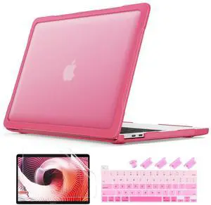 Batianda Ultimate Protection Case for New MacBook Pro 13 inch Model A2338 M2 M1 Chip A2251 A2289 2022 2020 Release Matte Carbon Fiber Edges Shockproof with Keyboard Cover Screen Protector,Pink