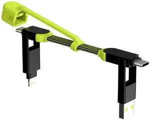 Rolling Square inCharge XL Pocket - 6-in-1 Portable Universal Charging Cable, USB-C, Lightning, USB-A and Micro USB, 100W Ultra-Fast Charging Power, 0.5ft/15cm, Black/Lime