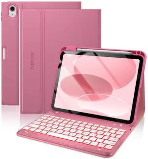 typecase Folio Keyboard Case for iPad 10th Generation 2022 (10.9"), 7-Color Backlit, Magnetic Wireless Detachable, Thin & Light, Pencil Holder, Pink