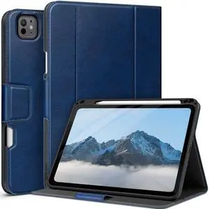 auaua Case for iPad Pro 11 2024 (M4), with Pencil Holder and Pocket, Multiple Angles Viewing, Magnetic Closure, Auto Sleep/Wake (Blue)
