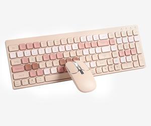 Wireless Keyboard and Mouse Combo, Multi-Device Bluetooth + 2.4G Wireless Keyboard Mouse, Full-Sized Ergonomic Keyboard Mouse Rechargeable for Windows, Computer, Desktop, Pc, Laptop (Milk Tea Color)