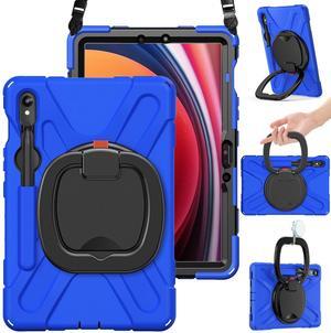 BRAECN Heavy Duty Rugged Case for Samsung Galaxy Tab S9 FE 10.9 Inch/ S9 Case 11 Inch 2023, Silicone Cover with Carrying Strap, Stable Kickstand, S Pen Holder Compatible for Galaxy Tab S8/S7, Blue