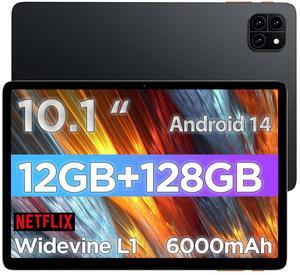 Android Tablet, 10.1 inch Android 14 Tablet, Octa-core Processor, RAM 12GB, ROM 128GB (Up to 2 TB), 800 x 1280 Resolution, WiFi 6 & Bluetooth 5.4, Dual Cameras, Dual Speakers, 6000mAh Battery, Black
