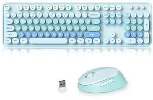 Ussixchare Blue Keyboard and Mouse, Cute Wireless Keyboard and Mouse Combo, Full Size Typewriter Keyboard with Number Pad, Colorful Keyboard for Pc Laptop(Blue Colorful)