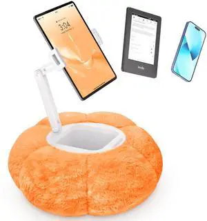 CreaDream Pumpkin Tablet Pillow Stand Holder for Kindle iPad, Adjustable Phone Pillow Stand for Lap Bed with Detachable Snack Bowl, Compatible with 4.7"-13" Tablet, iPad, iPhone, Samsung Tabs, Kindle