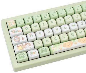 COOMICKEY PBT Keycaps Set, MOA Profile Green Cute Keycaps 132 Keys Custom Dye-Sublimation Keyboard Keycaps for 60% 65% 70% 75% 100% Cherry Gateron MX Switches Mechanical Keyboards