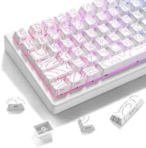 dagaladoo PBT keycap,White Topographic keycaps 60 75 Percent,Lines Backlit,Shine Through,Side Print,Cherry Profile Keyboard caps for 61/64/66/68/71/75/84/87 Mechanical Keyboards(98 Key)