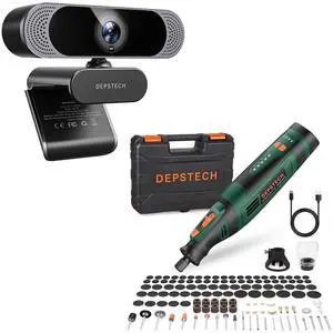 DEPSTECH DW49 4K HD 8MP Autofocus Webcam with Microphone and DC08 8V 2.0Ah Cordless Rotary Tool Kit