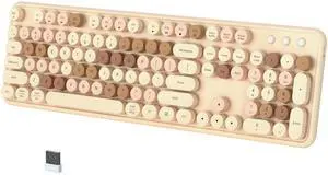 COVEVA Colorful Wireless Bluetooth Keyboard, 2.4G & Dual Bluetooth Multi-Device Keyboard, Typewriter Retro Round Keycaps 104 Keys Full-Size Keyboard for PC Laptop Tablet Phone (Milk-Tea Colorful)
