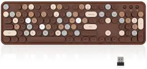 Links9+ Wireless Bluetooth Keyboard, Retro Typewriter Style Keyboard, Full-Size with Round Keycaps, 2.4GHz Plug and Play Connection for Windows, Mac, Laptop, PC, Desktop (Coffee-Colorful)