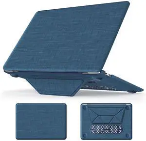 DTangLsm Compatible for MacBook Air 13 inch Case 2018-2021 M1 A2337 A2179 A1932 with Retina Display, Fabric Textured Hard Shell with Foldable Kickstand & Keyboard Cover for MacBook Air 13'' Case, Blue