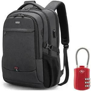 DUSLANG 17 Inch Laptop Backpack for Travel Water Resistant College Backpack for Men/Women Laptop Bag with USB Charging Port and Red TSA lock,Black