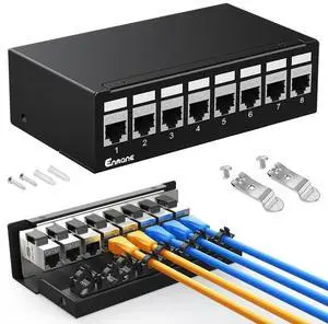 Enmane 8Port Patch Panel CAT6A Keystone Patch Panel Shielded Network Patch Patch with Smart Cable Management for Home/Office Network (1U 8Port, CAT6A)