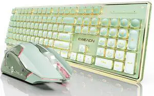 EWEADN V3 Wireless Keyboard and Mouse with Single Backlit, Metal Panel, Bluetooth/2.4G Rechargeable Silent Keyboard and Mouse Combo Light up Full Size Cute Keyboard-Green