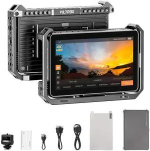 VILTROX DC-X2 6'' Touchscreen Camera Monitor with Rig Cage, 2000 nits 4K HDMI in/Out Video Field Monitor Kit with Sunshade Hood, 3D LUT, Waveform, Histogram & Vectorscope Tools, Black
