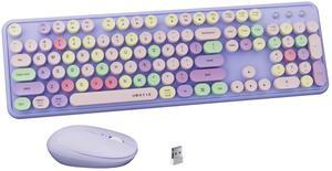 FCPLU x UBOTIE Colorful Wireless Keyboard and Mouse Combo, Full-Sized Office Keyboard with Typewriter Flexible Keys, 2.4GHz Dropout-Free Connection, Optical Mouse for PC Laptop(Purple Colorful)