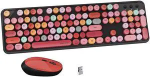 FCPLU x UBOTIE Colorful Wireless Keyboard and Mouse Combo, Full-Sized Office Keyboard with Typewriter Flexible Keys, 2.4GHz Dropout-Free Connection, Optical Mouse for PC Laptop(Black Colorful)