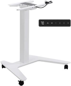 Fromann Electric Single Table Lift Desk Frame Mobile Standing 27.6in to 47.2in Height Adjustable Rolling Laptop Sit Stand Desk Base (White)