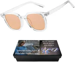 genkigold 20x Blocking Effect Orange Lenses Blue Light Blocking Glasses,Ultra-Lightweight,for Computer,Gaming,Women and Men,Improve Sleep Naturally,Ease Digital Eye Strain,Dry Eyes - Clear Frame