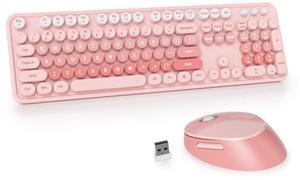 GTSP Colorful Pink Wireless Keyboard and Mouse Combo, Typewriter Keyboard Wireless Full-Size Retro Cute Office Keyboard 2.4GHz with Round Keycaps for Desktop Laptop and PC (Cute Pink)