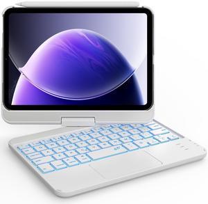 GreenLaw Keyboard Case for iPad Mini 7(2024) & Mini 6 (2021) 8.3", Touchpad Keyboard with 7 Color Backlit, Type-C Rechargeable, 360deg Rotate Keyboard Case for iPad Mini 7th/6th Generation, White