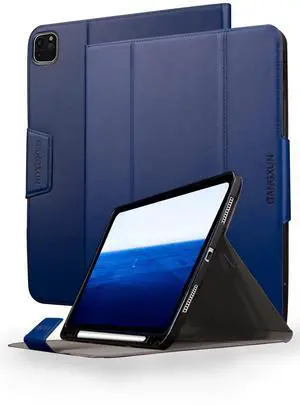 iPad Pro 11-inch Case 4th/3rd/2nd/1st Generation (2022/2021/2020/2018) with Built-in Pencil Holder, Vegan Leather Smart Cover, Auto Sleep/Wake, Multi-Angle Viewing Stand Folio Cases (Blue)