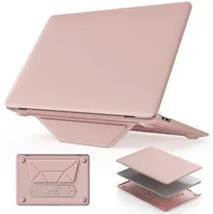 HXCASEAC Case Compatible with MacBook Air 13 inch Case 2020 2018 with Foldable Stand, Anti-Scratching Protective Hard Shell Cover for A2337, A2179, A1932 PU Leather, Pink
