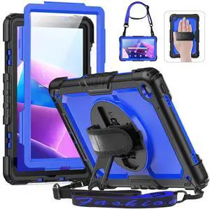 HXCASEAC Case for Lenovo Tab M10 Plus 3rd Gen Case 10.6 Inch, Protective with Screen Protector/Rotating Hand Strap, M10 Plus FHD Tablet (TB-125FU TB-128FU TB-128XU) Cover 2022, Blue