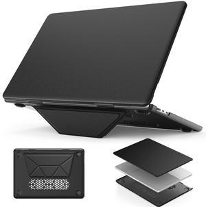 HXCASEAC Case Compatible with MacBook Air 15 inch Case 2024 2023 with Foldable Stand, Anti-Scratching Protective Hard Shell Cover for M3 M2 A3114, A2941 PU Leather, Black