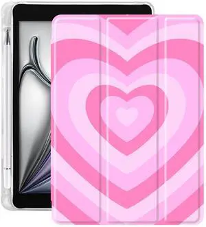 Idocolors Pad Case Pink Love Heart Cases Cute Art Girly Anti-Scratch Shockproof with Pencil Holder Lightweight Smart Trifold Stand Case Soft TPU for iPad Air 2(Model Number: A1566/A1567 ONLY)