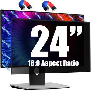 Magnetic Invisible Hidden Design Computer Privacy Screen Filter 24 Inch for Frameless Monitor 16:9 Aspect Ratio, Removable Anti Glare Blue Light Protector, Double Sided Reversible Eye Care 24in Film