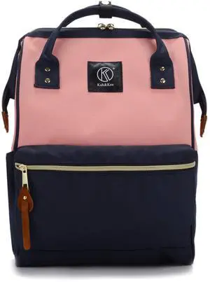 Kah&Kee Polyester Travel Backpack Functional Anti-theft School Laptop for Women Men (Pink* Navy, Medium)