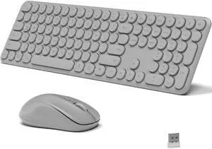 KEQTFT Wireless Keyboard and Mouse Combo, 110 Round Quiet Keys, Adjustable Optical Mouse, Share 1xUSB Receiver, Power Switch, for Windows Mac(Gray)